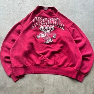 Vintage boxy faded red Wisconsin badgers crewneck with flaws throughout
